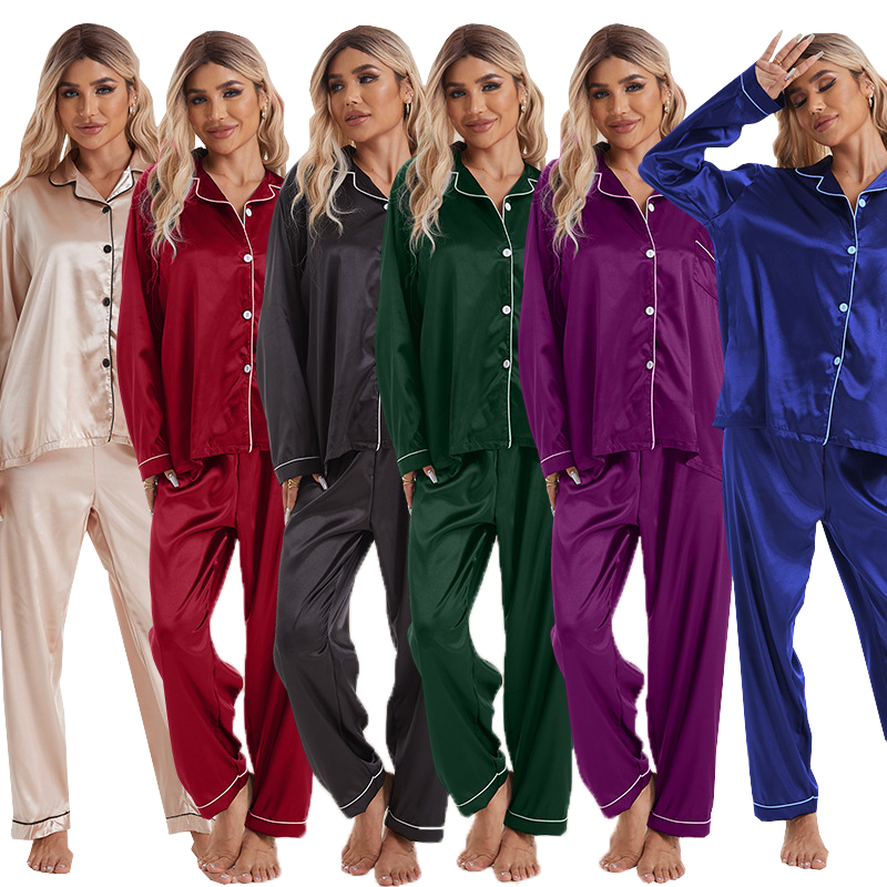 Ensembles de pyjamas personnalisables en satin pour les hommes et les femmes