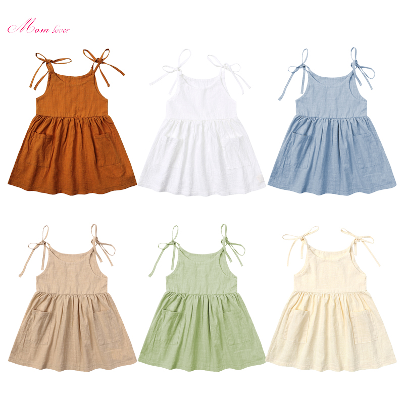 Fille’ s Robe solide sans manches Mini Robes Robe de soleil de plage d’été