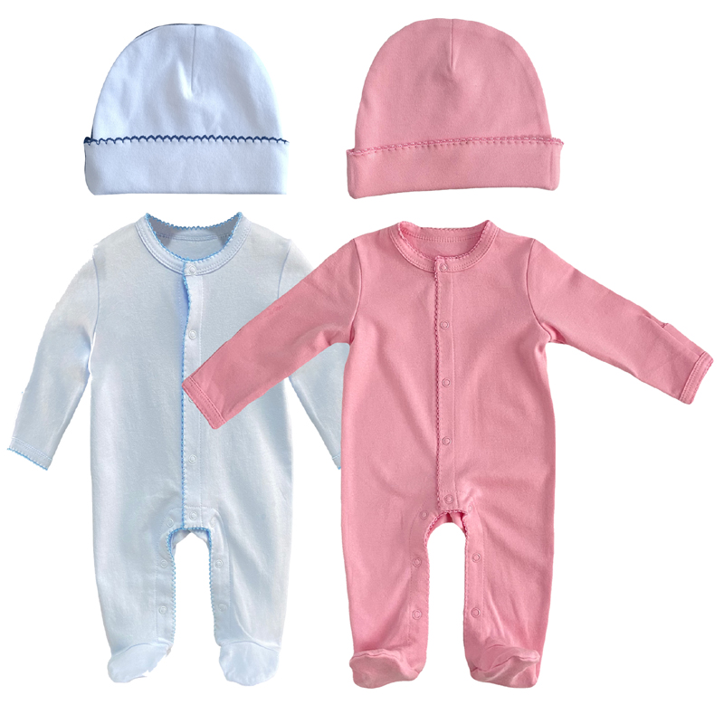 Coton organique personnalisé Picot Trim Footie Swaddle Set