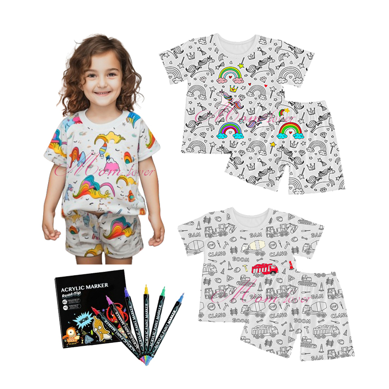 Enfants dessins animés Graffiti Pajamas Diy coloration Pajiama ensembles