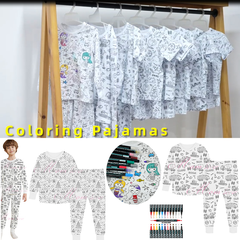 Ensembles de pyjamas de coloration pour enfants 3-8 ans Garçons filles Pyjamas